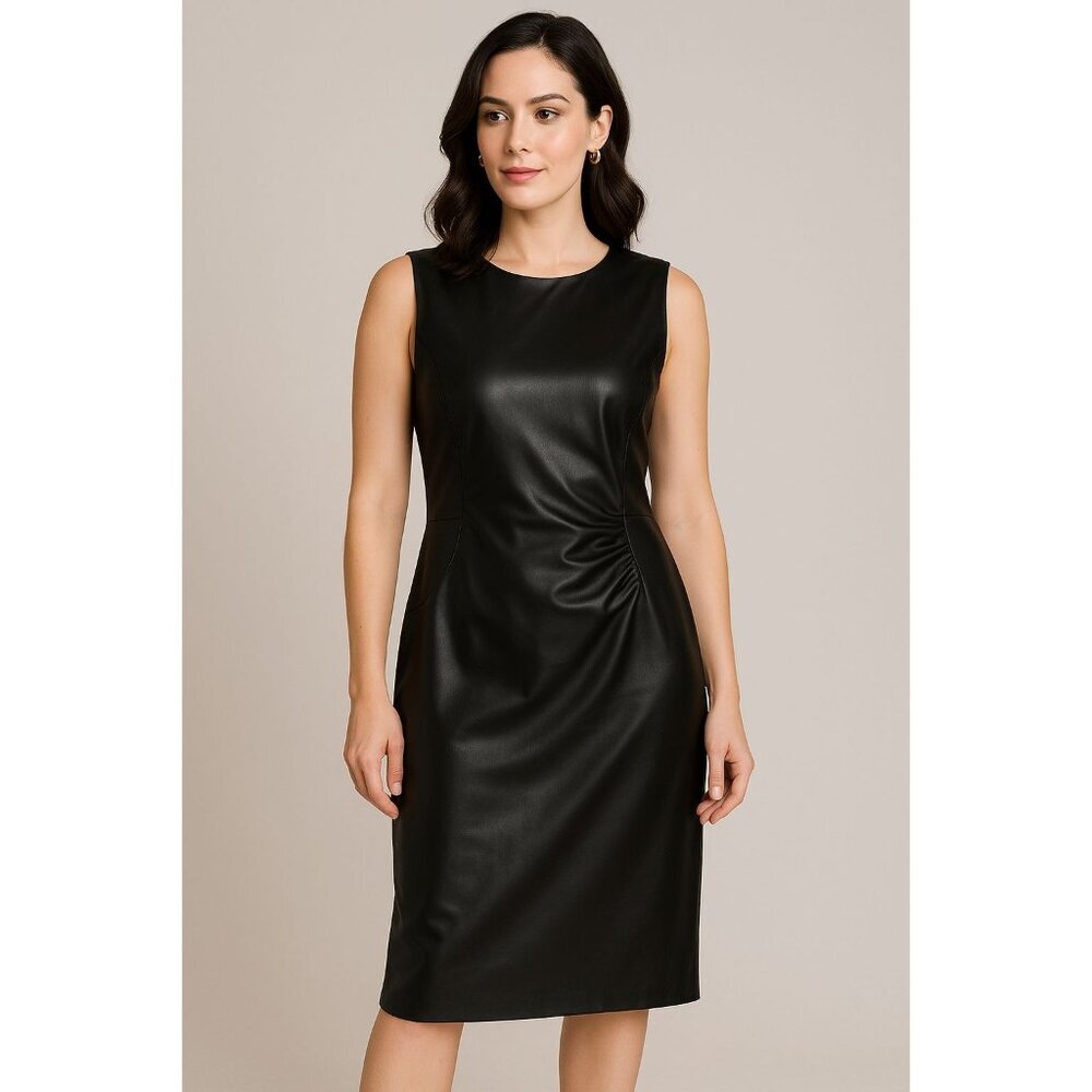 Sachin & Babi Holiday Party Diana Black Faux Leather Sleeveless Dress Size 14 - Picture 3 of 16